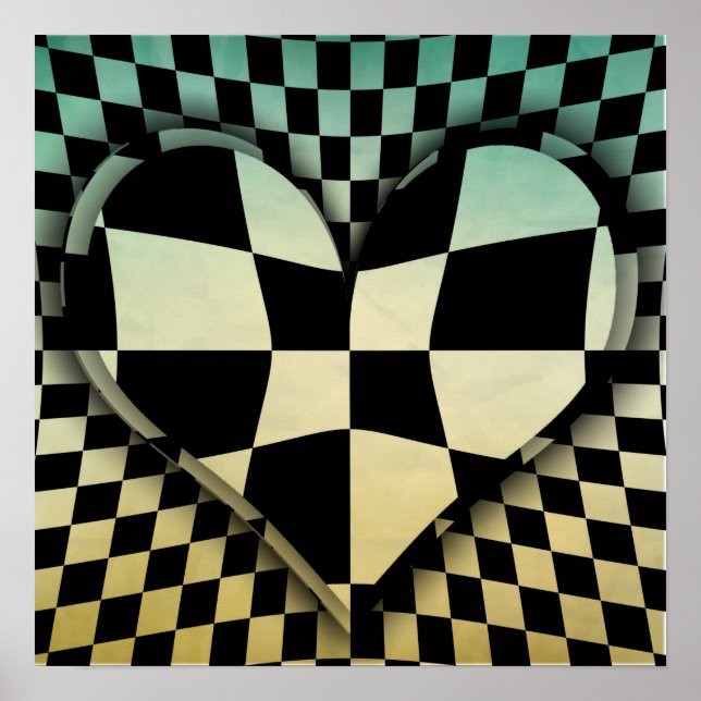 Poster Op art à damiers coeurs (Devant)