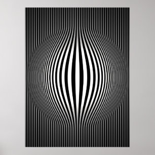 Poster Op Art Boulgement Verticale Grilles Noir et Blanc 