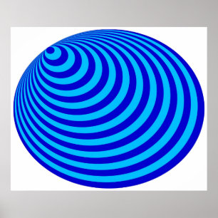 Poster Op Art Bullseye Excentré Bleu Pale Bleu