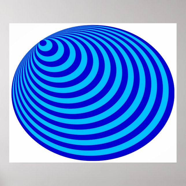 Poster Op Art Bullseye Excentré Bleu Pale Bleu (Devant)