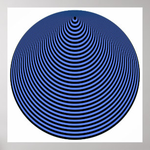 Poster Op Art Cercles Concentrés Bleu Sur Noir