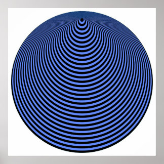 Poster Op Art Cercles Concentrés Bleu Sur Noir