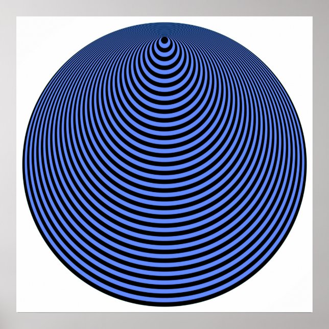 Poster Op Art Cercles Concentrés Bleu Sur Noir (Devant)