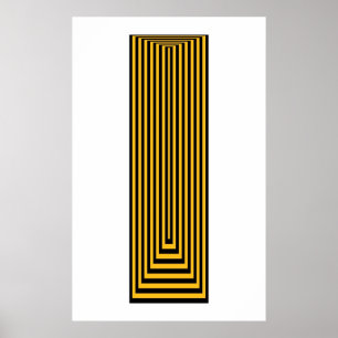 Poster Op Art Concentré Rectangles Jaunes Sur Noir