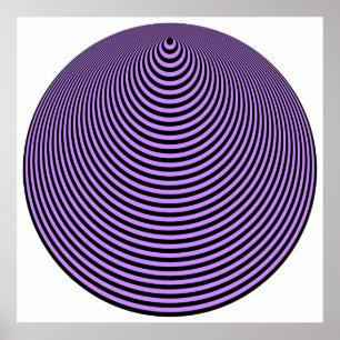 Poster Op Art Concentric Circles Violet Over Black