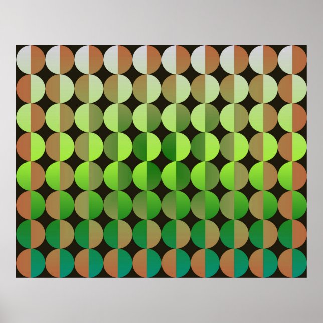 Poster Op Art Grands Cercles En Moitié Orange Et Vert (Devant)