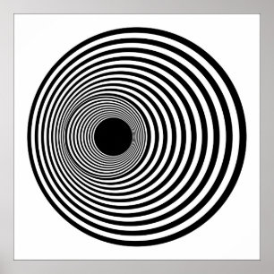Poster Op Art Horizontal Cercles Noir et Blanc 01