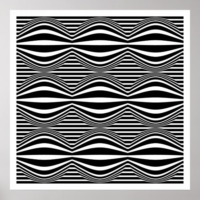 Poster Op Art Lines and Spheres 01 - Noir et blanc (Devant)