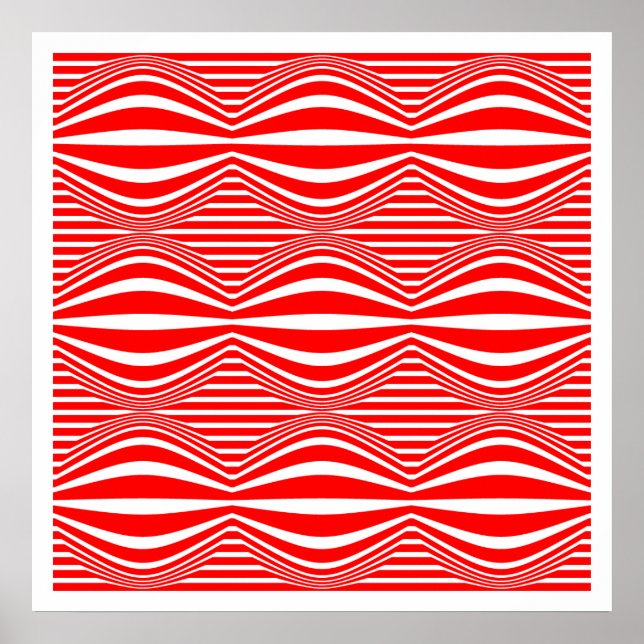 Poster Op Art Lines and Spheres 01 - Rouge et blanc (Devant)
