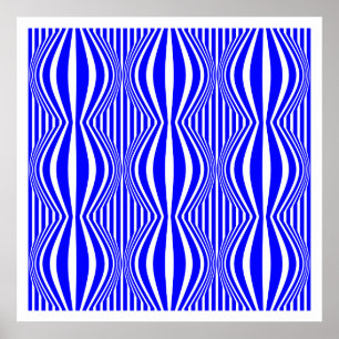 Poster Op Art Lines and Spheres 02 - Bleu et blanc