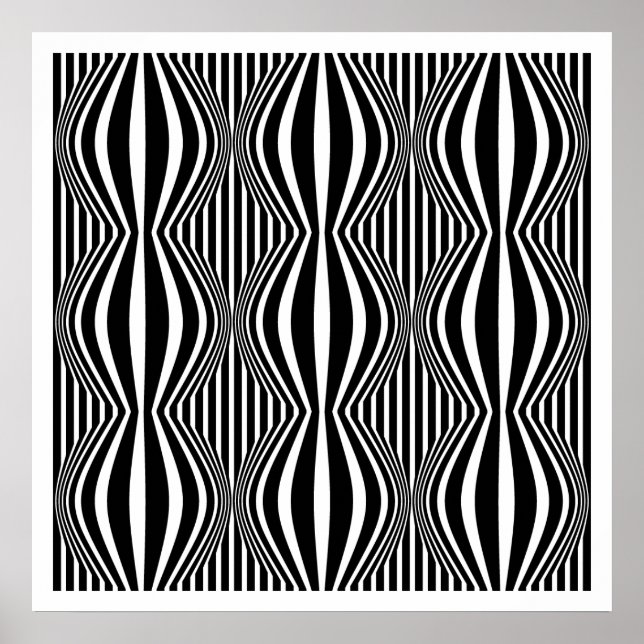 Poster Op Art Lines and Spheres 02 - Noir et blanc (Devant)