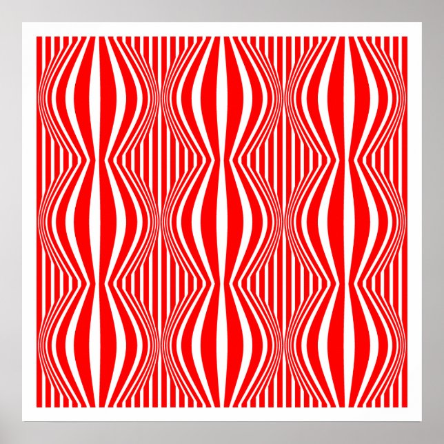 Poster Op Art Lines and Spheres 02 - Rouge et blanc (Devant)