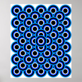 Poster Op Art Mille Yeux Bleu Pâle Bleu Blanc Noir