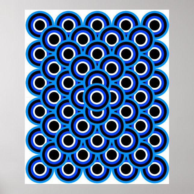 Poster Op Art Mille Yeux Bleu Pâle Bleu Blanc Noir (Devant)