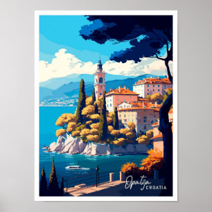 Poster Opatija Croatie Illustration Vintage de voyage