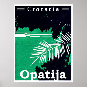 Poster Opatija, Croatie, mer Adriatique, deux couleurs vi