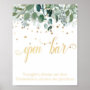 Poster Open Bar Botanical Greenery Gold Mariage