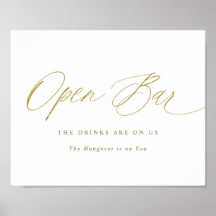 Poster Open Bar Gold Mariage Sign Élégante Calligraphie