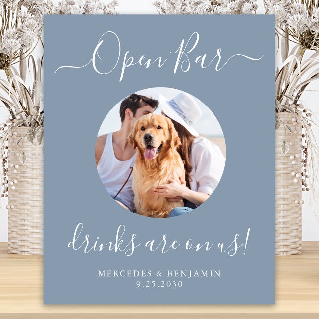 Poster Open Bar Personnalisé Dusty Blue Pet Chien Mariage (Créateur téléchargé)