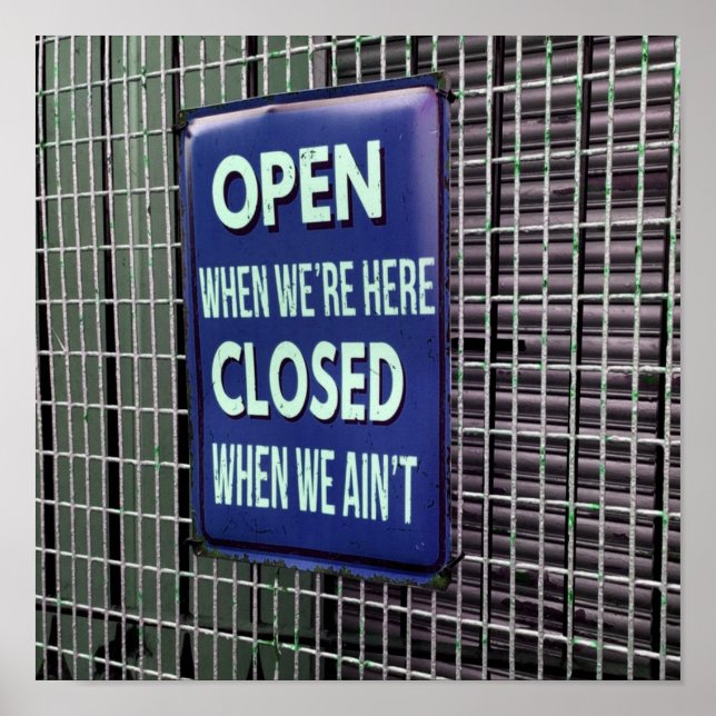 Poster Open Sign Funny, Closed Sign Funny (Devant)