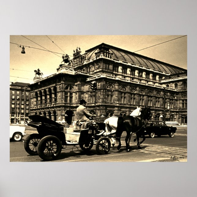 Poster Opéra Staatsoper Fiaker Vienne Autriche vintage (Devant)