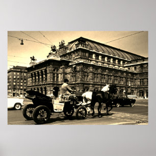 Poster Opéra Staatsoper Fiaker Vienne Autriche vintage