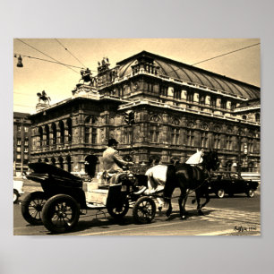 Poster Opéra Staatsoper Fiaker Vienne Autriche vintage