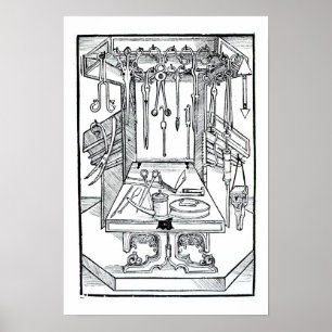 Poster Operating table and surgical instruments, from 'Da
