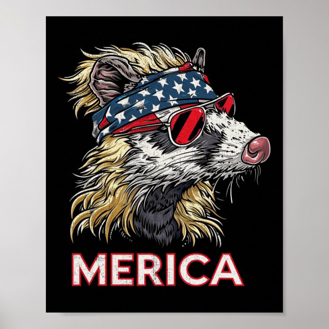 Poster Opossum Possum - Patriotique Usa 4 juillet Amériqu (Devant)