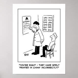 Poster Optician Checks Spelling on Optical Wall Chart