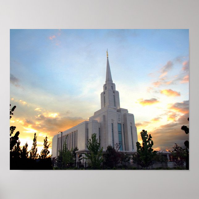 Poster Oquirh Mountain LDS temple utah mormon coucher de  (Devant)