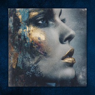 Poster Or Art Moderne Portrait Dramatique Or Bold Teal