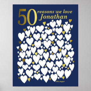 Poster Or bleu 50e anniversaire 50 raisons pour lesquelle