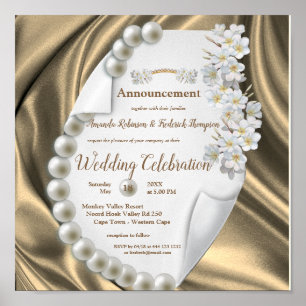 Poster Or, Bleu, Ivoire, Soie verte & Perle, Mariage