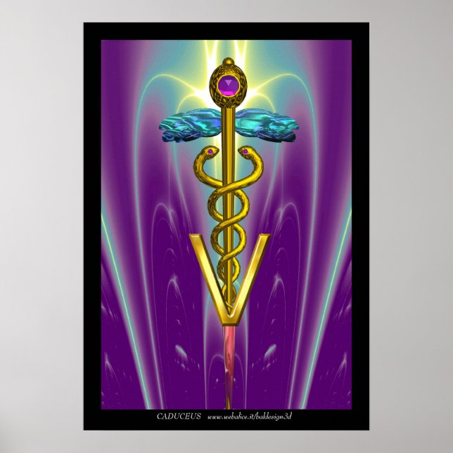 Poster OR CADUCEUS SYMBOLE VÉTÉRINAIRE Bleu pourpre (Devant)