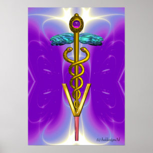 Poster OR CADUCEUS SYMBOLE VÉTÉRINAIRE Bleu pourpre