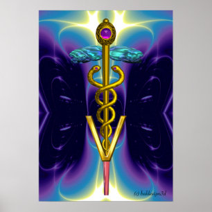 Poster OR CADUCEUS SYMBOLE VÉTÉRINAIRE Bleu pourpre