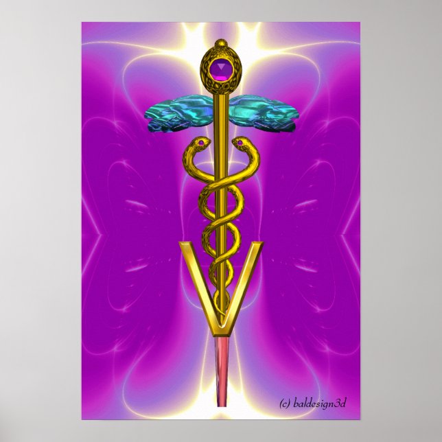 Poster OR CADUCEUS SYMBOLE VÉTÉRINAIRE Pink Fuchsia (Devant)