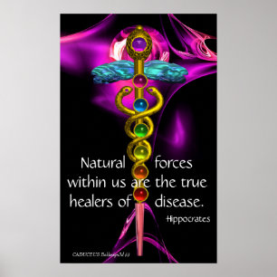Poster OR CADUCUS, 7 CHAKRAS, ULTRA VIOLET Médicale, Yoga