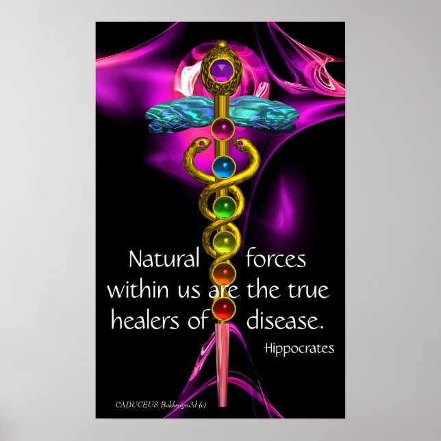 Poster OR CADUCUS, 7 CHAKRAS, ULTRA VIOLET Médicale, Yoga (Devant)