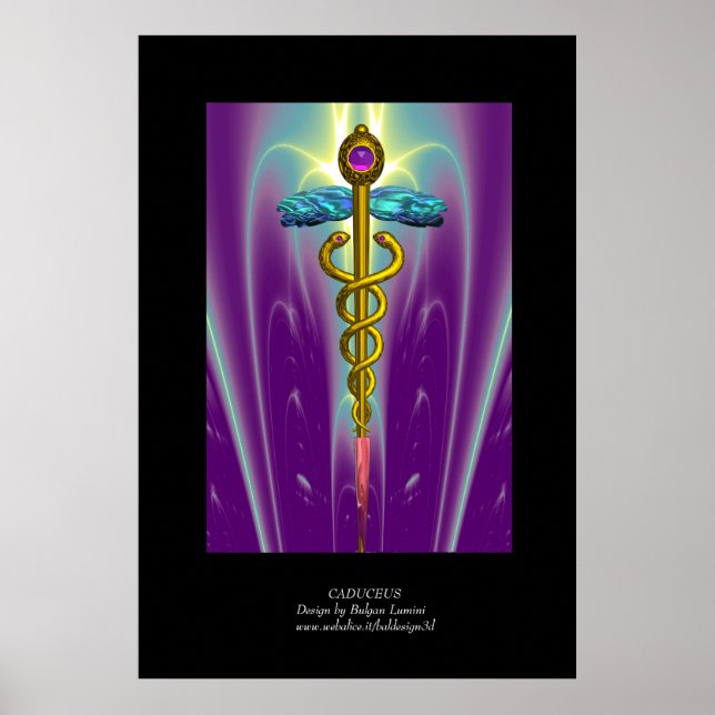 Poster OR CADUCUS Médicale Symbole violet vert noir (Devant)