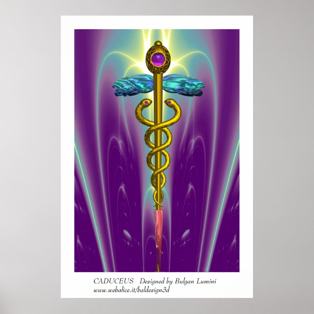 Poster OR CADUCUS Médicale Symbole violet vert Vagues (Devant)