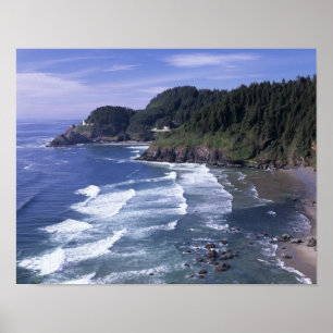 Poster OR, côte de l'Oregon, phare de Heceta Head, sur