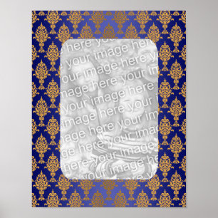Poster Or de damassé aux frontières de bleu royal