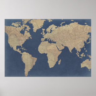Poster Or et carte bleue du monde