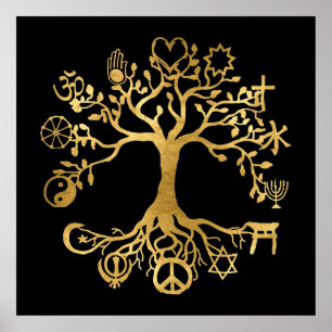 Poster or et noir World Peace Tree