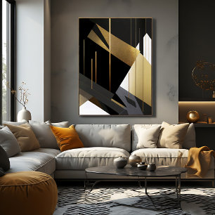 Poster Or Géométrique Abstrait Moderne Noir
