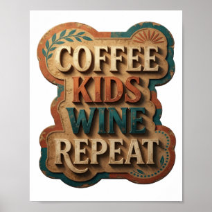 Poster Or Gold ENFANTS CAFÉ VIN RÉPÉTER