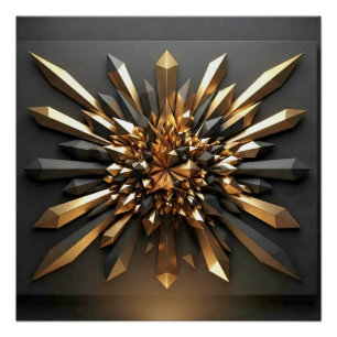 Poster Or Luxueux et Cristal Foncé Géométrique 3D Glos