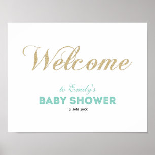 Poster Or & Menthe Panneau de Bienvenue pour Baby Showe